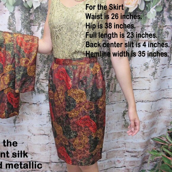 36 bust 2-piece silk suit GILLIAN logo 1980s paper hang tag, Tunic length Blazer - Picture 9 of 11